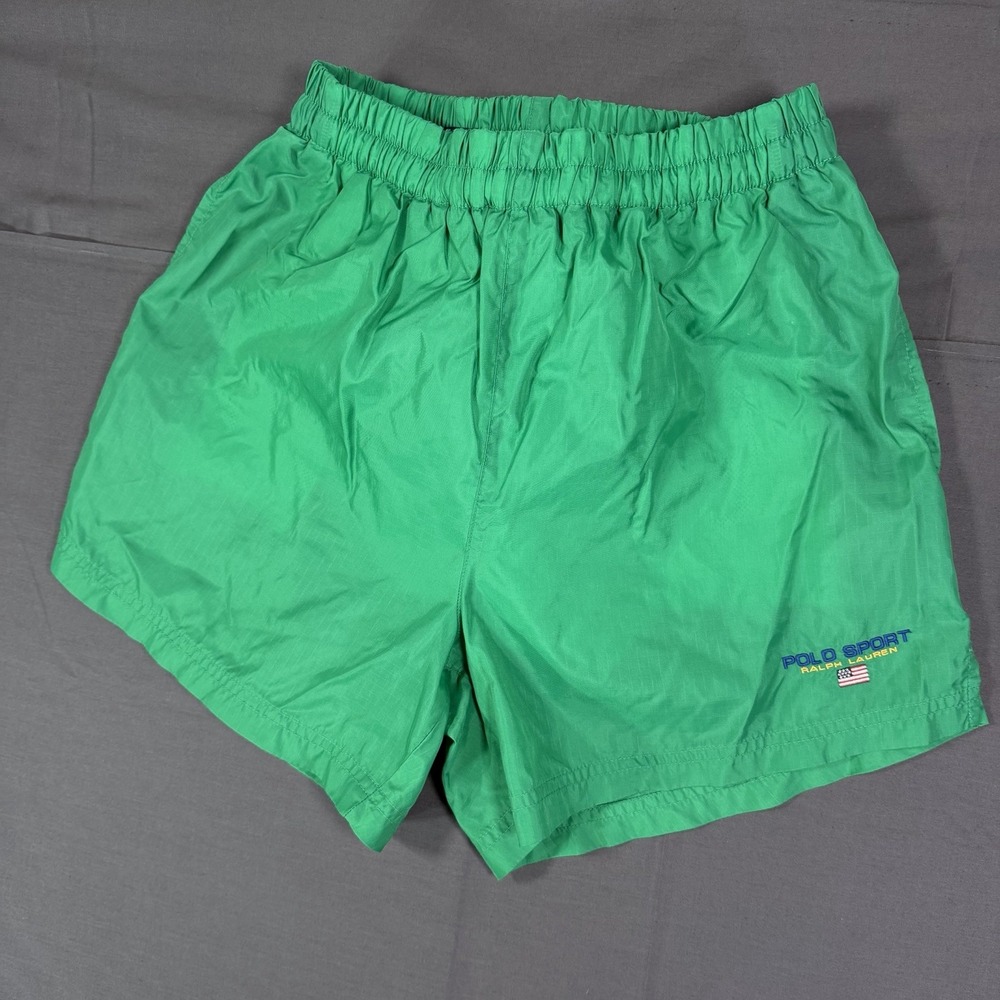 Vintage Polo Sport Ralph Lauren Spell Out Green Swim Trunks Mens S 28-30 Waist